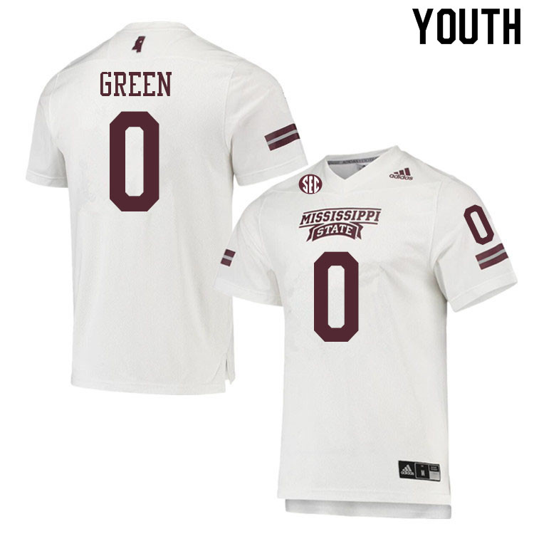 Youth #0 Jalen Green Mississippi State Bulldogs College Football Jerseys Sale-White